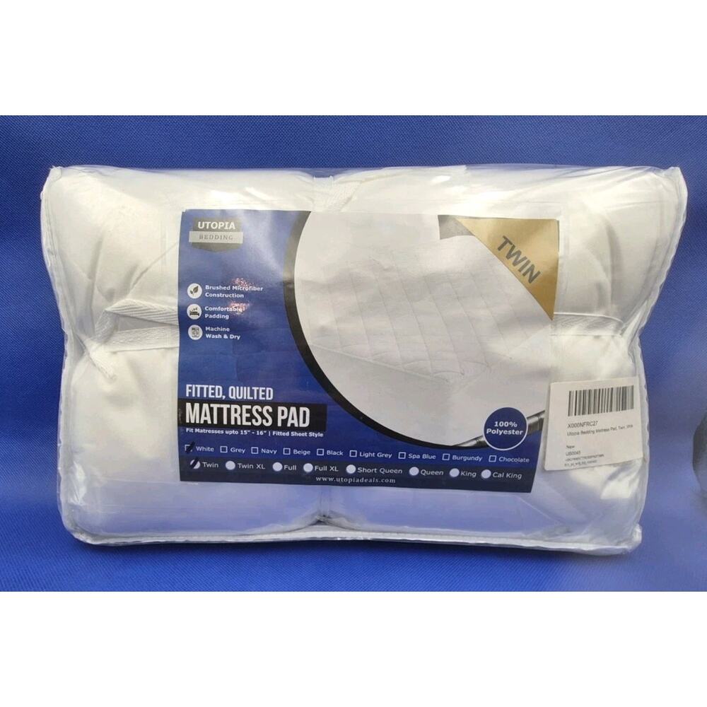 Utopia Bedding Quilted Fitted Mattress Pad Cover Twin White NEW Sealed